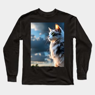 Cat with Clouds - Modern Digital Art Long Sleeve T-Shirt